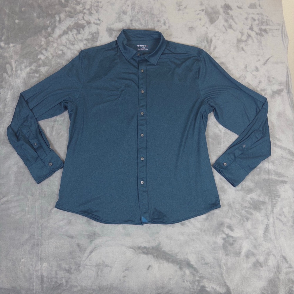 UNTUCKit Perf Tee BD Shirt Mens Large Teal Regular Fit Button Down 40256 Stretch
